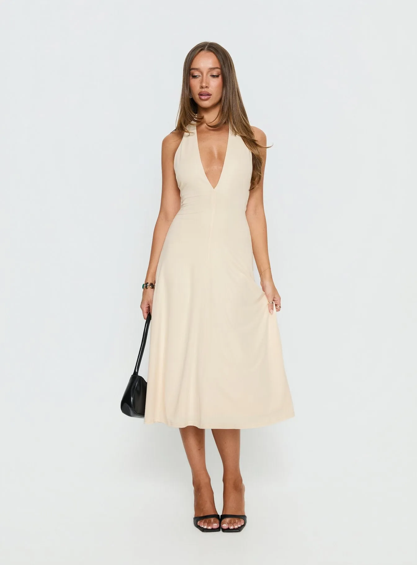 Morganne Halter Plunge Midi Dress Butter sold by Princess Polly product image thumbnail 2