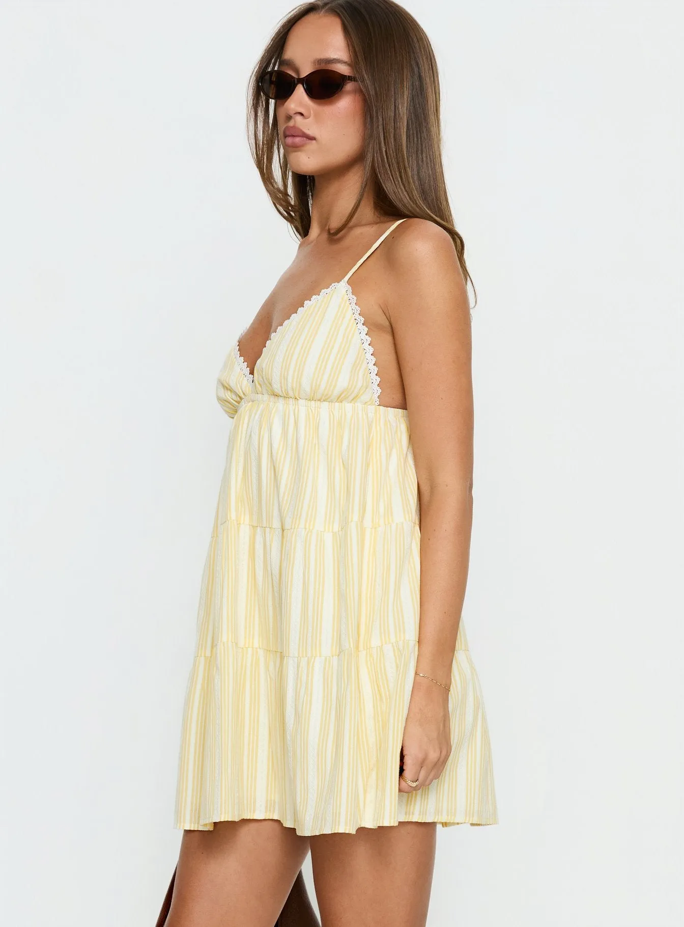 Summer Air V Neck Tiered Mini Dress Yellow sold by Princess Polly product image thumbnail 4