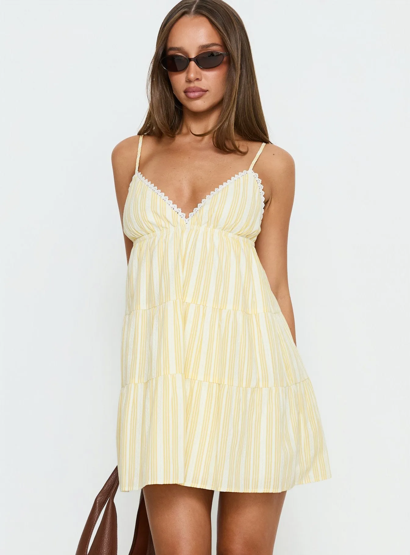 Summer Air V Neck Tiered Mini Dress Yellow sold by Princess Polly product image thumbnail 2