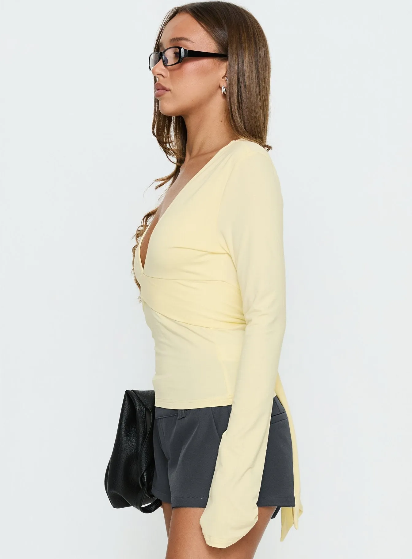 Madelon Long Sleeve Wrap Top Butter sold by Princess Polly product image thumbnail 4