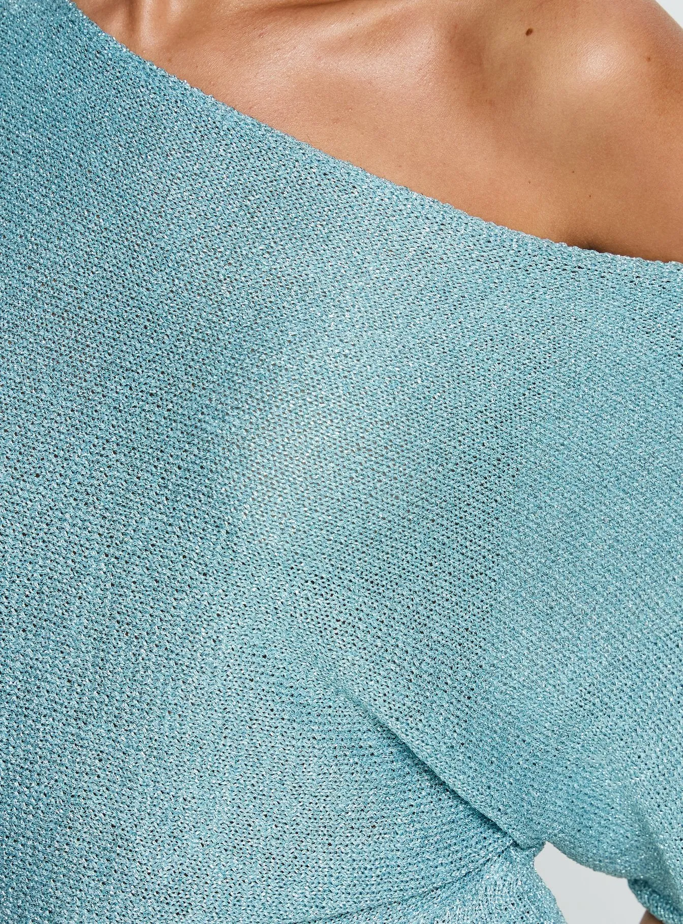 Kysa Off Shoulder Knit Mini Dress Ocean Blue sold by Princess Polly product image thumbnail 5