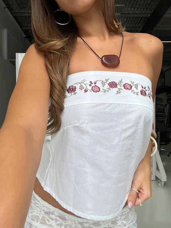 Ahera Floral Detail Strapless Top White made by Princess Polly