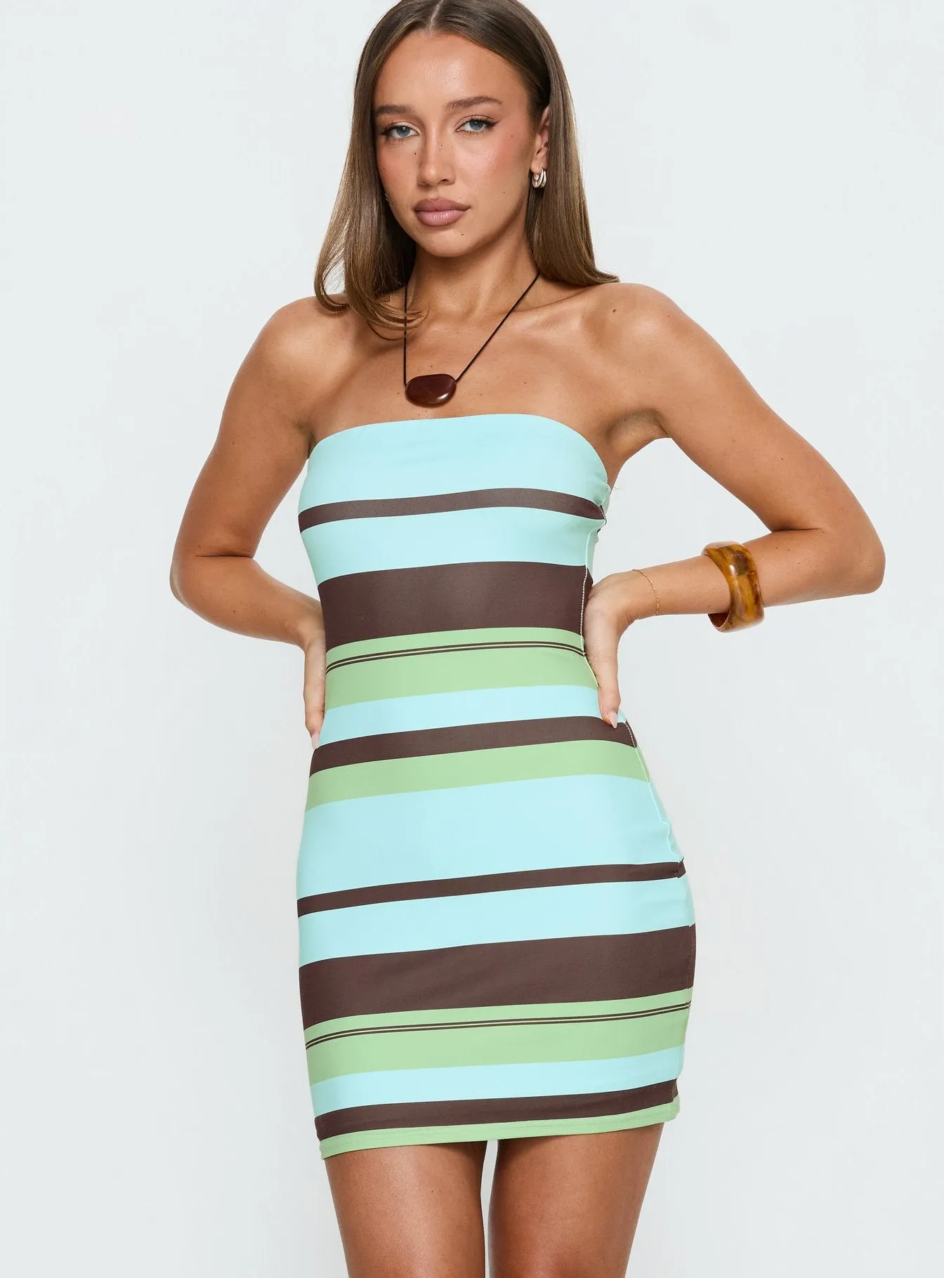 Benetta Strapless Mini Dress Green Stripe sold by Princess Polly product image thumbnail 2