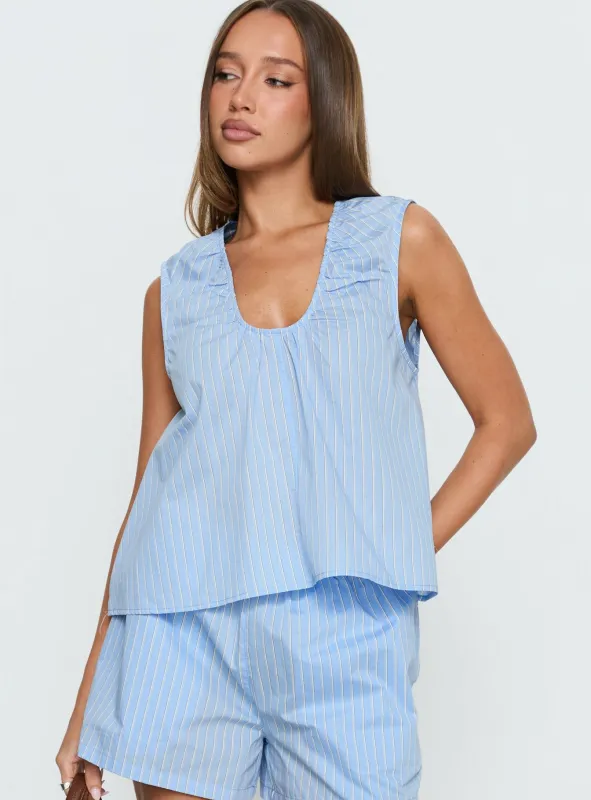 Carambola Ruched Sleeveless Top Blue made by Princess Polly