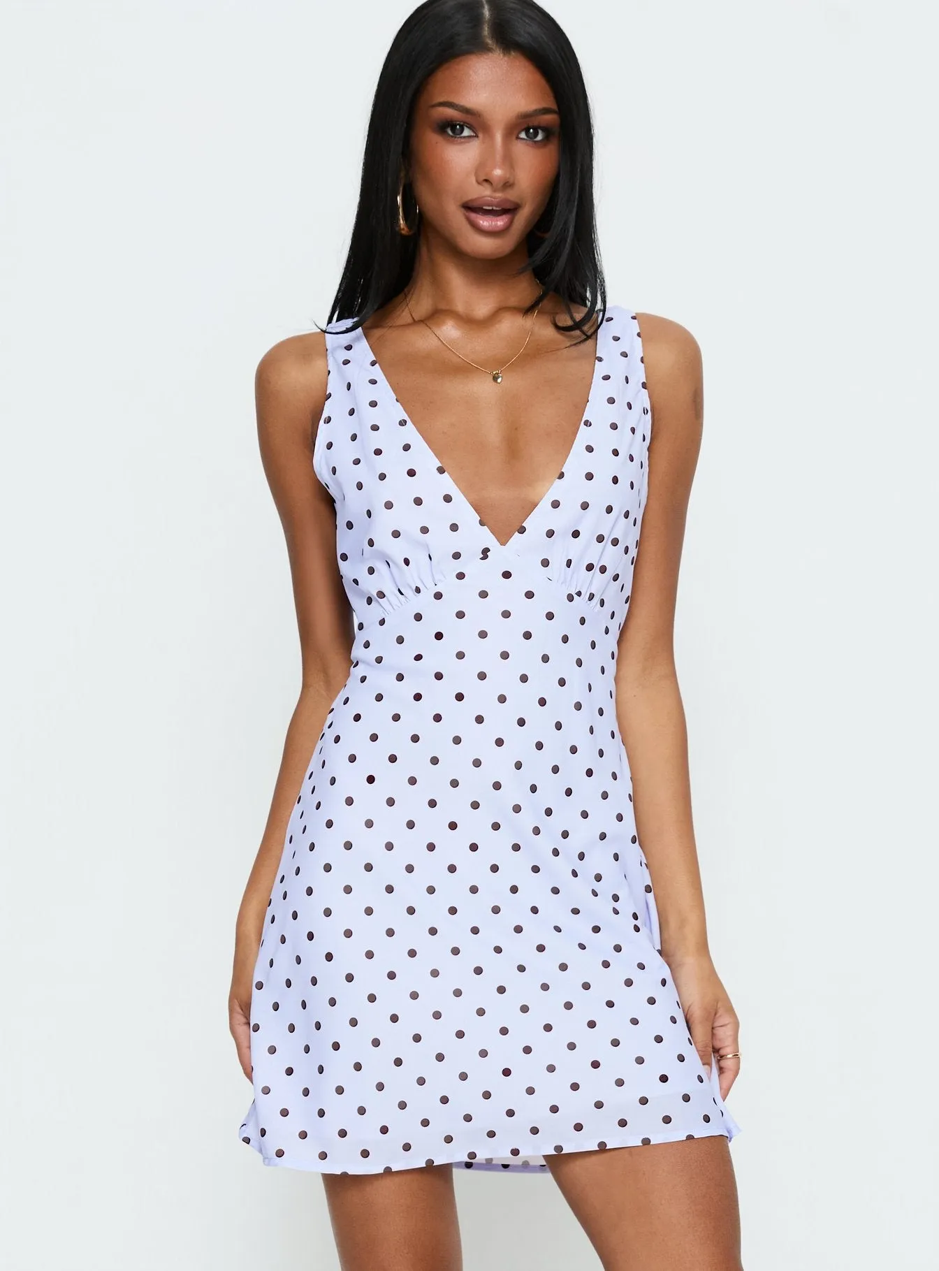 Nellie Mini Dress Blue / Brown Polka Dot sold by Princess Polly product image thumbnail 2