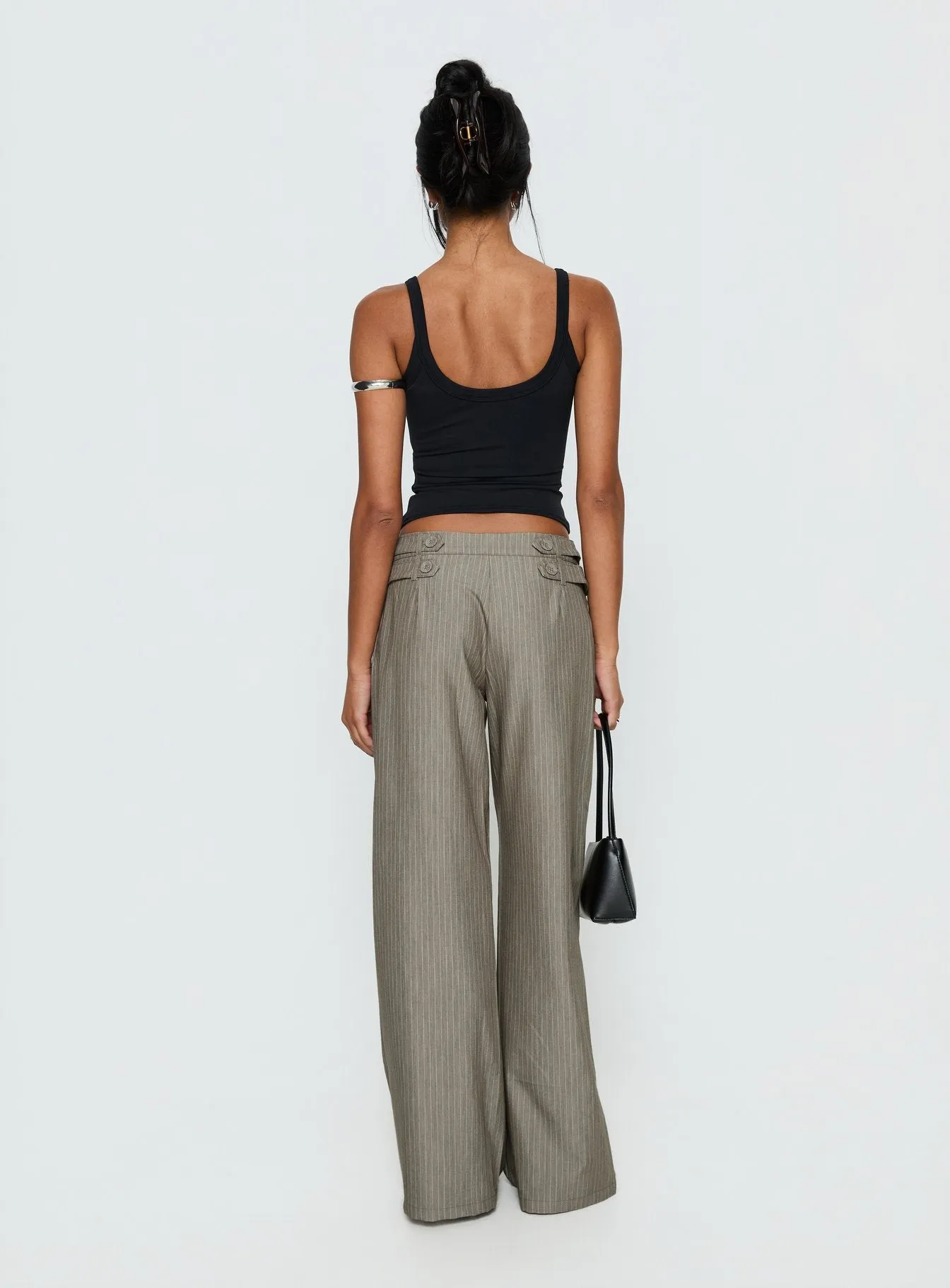 Jette Tailored Buckle Pant Taupe Pinstripe sold by Princess Polly product image thumbnail 5