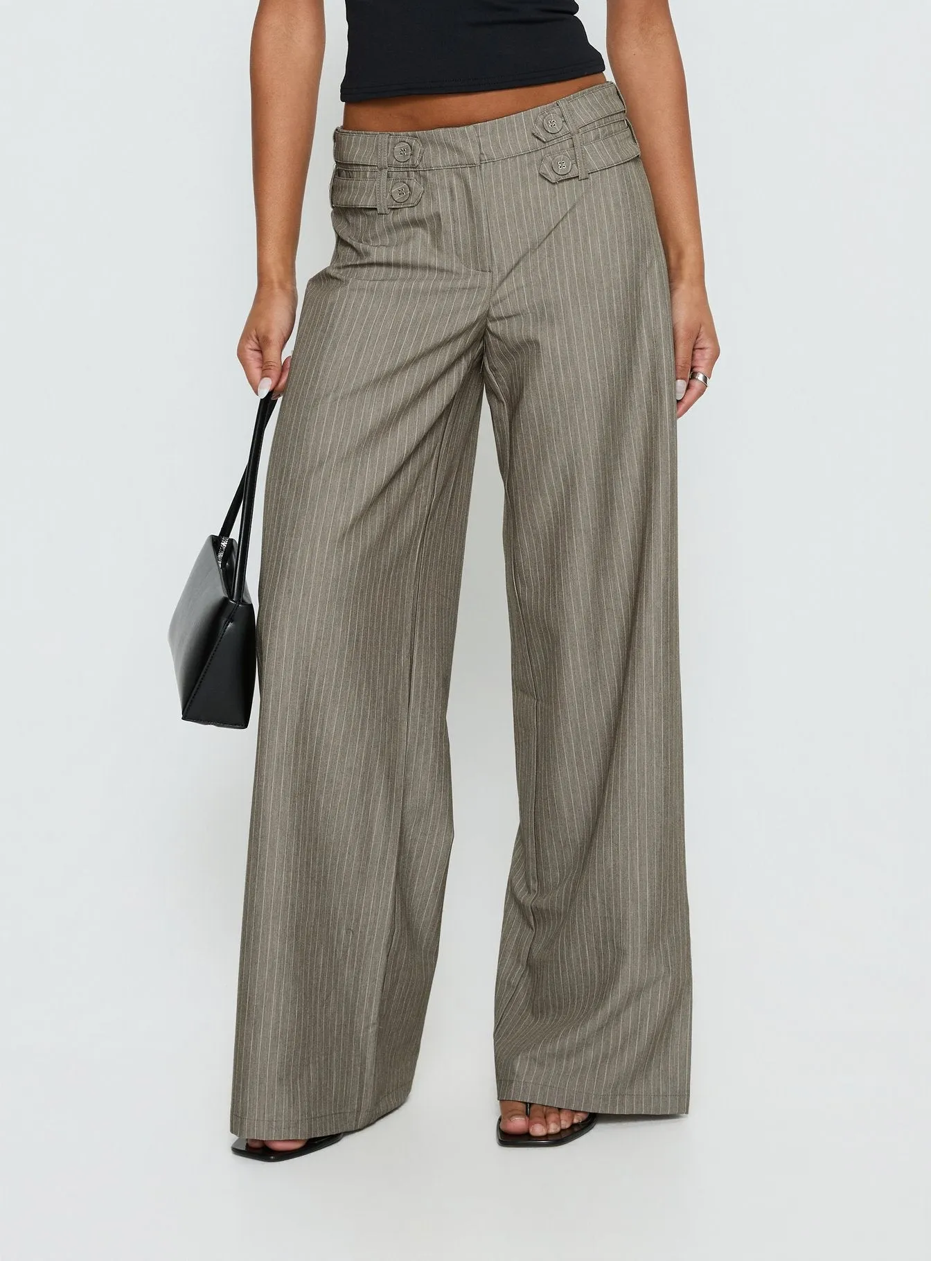 Jette Tailored Buckle Pant Taupe Pinstripe sold by Princess Polly product image thumbnail 2