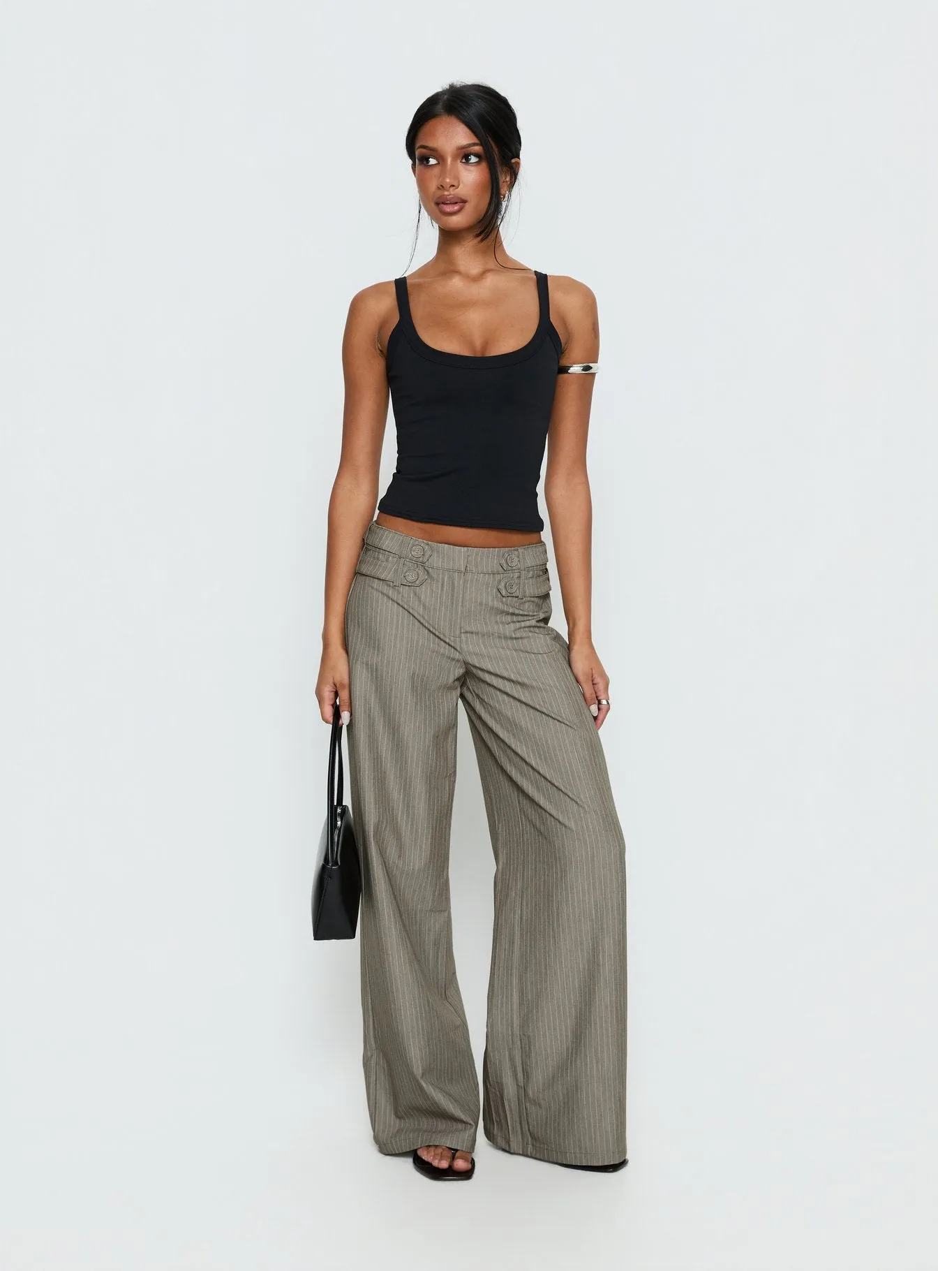 Jette Tailored Buckle Pant Taupe Pinstripe sold by Princess Polly product image thumbnail 3