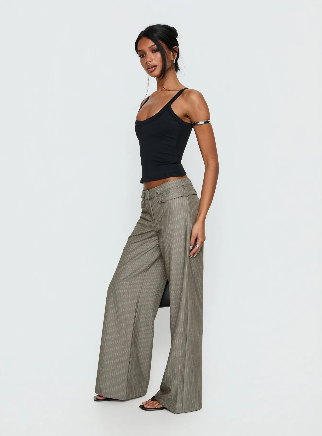 Jette Tailored Buckle Pant Taupe Pinstripe sold by Princess Polly product image thumbnail 4