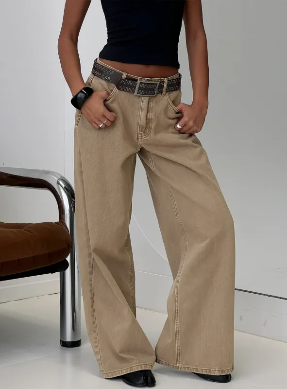 Naylor Mid Rise Wide Leg Jeans Light Brown Wash made by Princess Polly