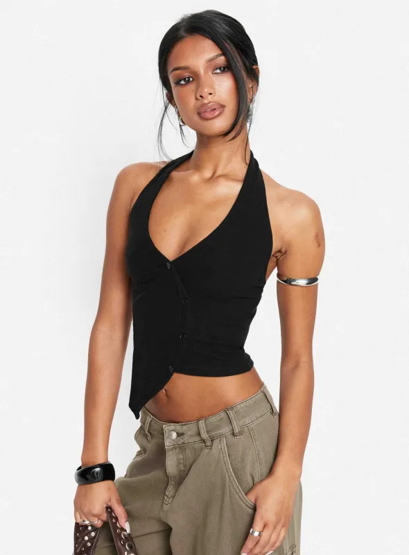 Avrilla Wrap Knit Top Black made by Princess Polly