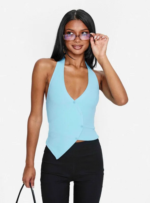 Avrilla Wrap Knit Top Blue made by Princess Polly