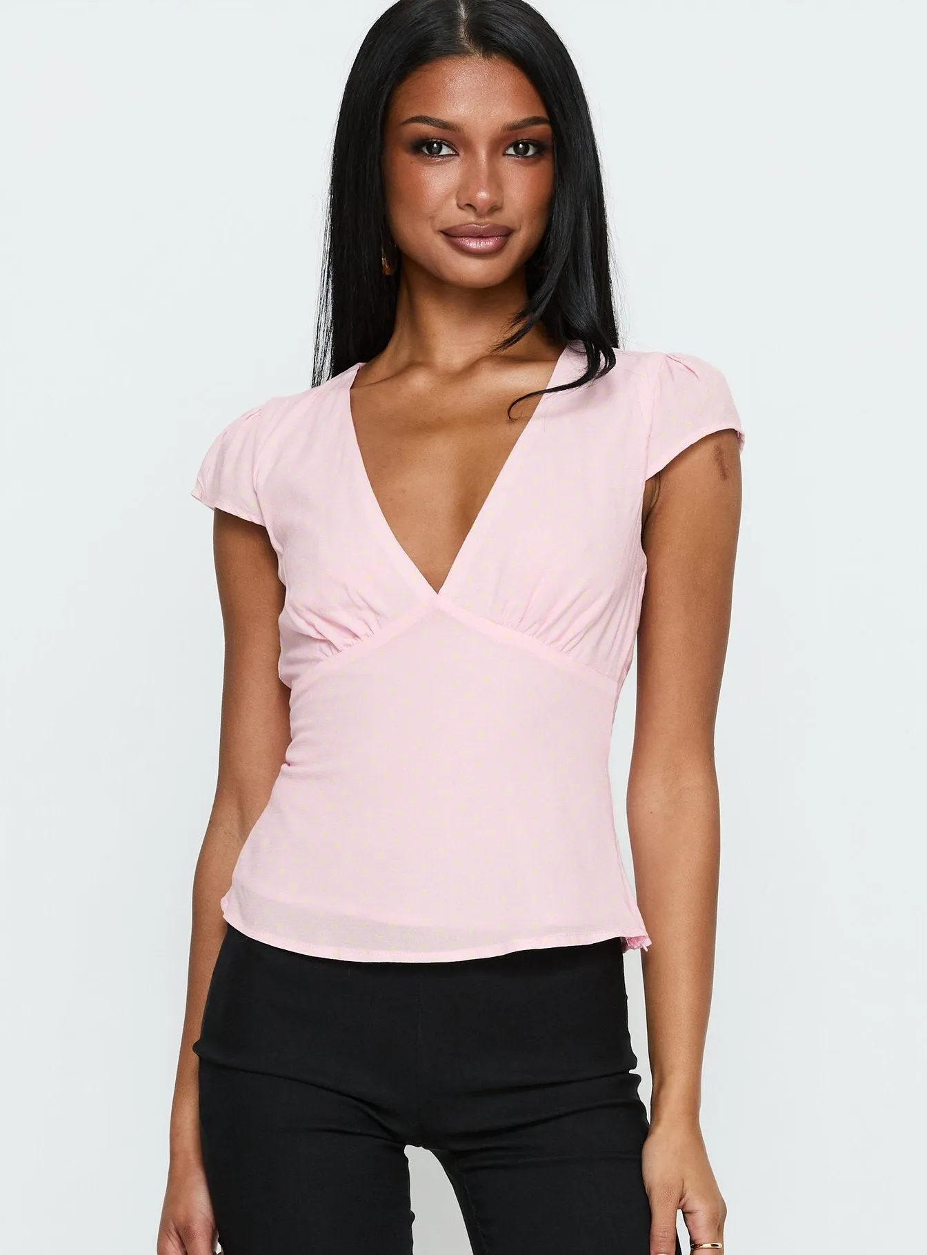 Dalanna Cap Sleeve Top Pink / Lemon Polka sold by Princess Polly