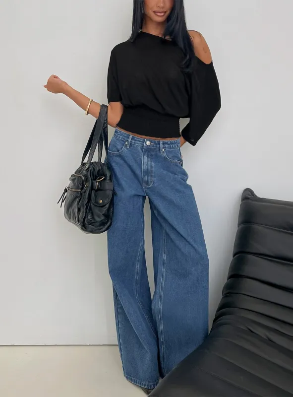 Naylor Mid Rise Wide Leg Jeans Mid Blue Wash made by Princess Polly