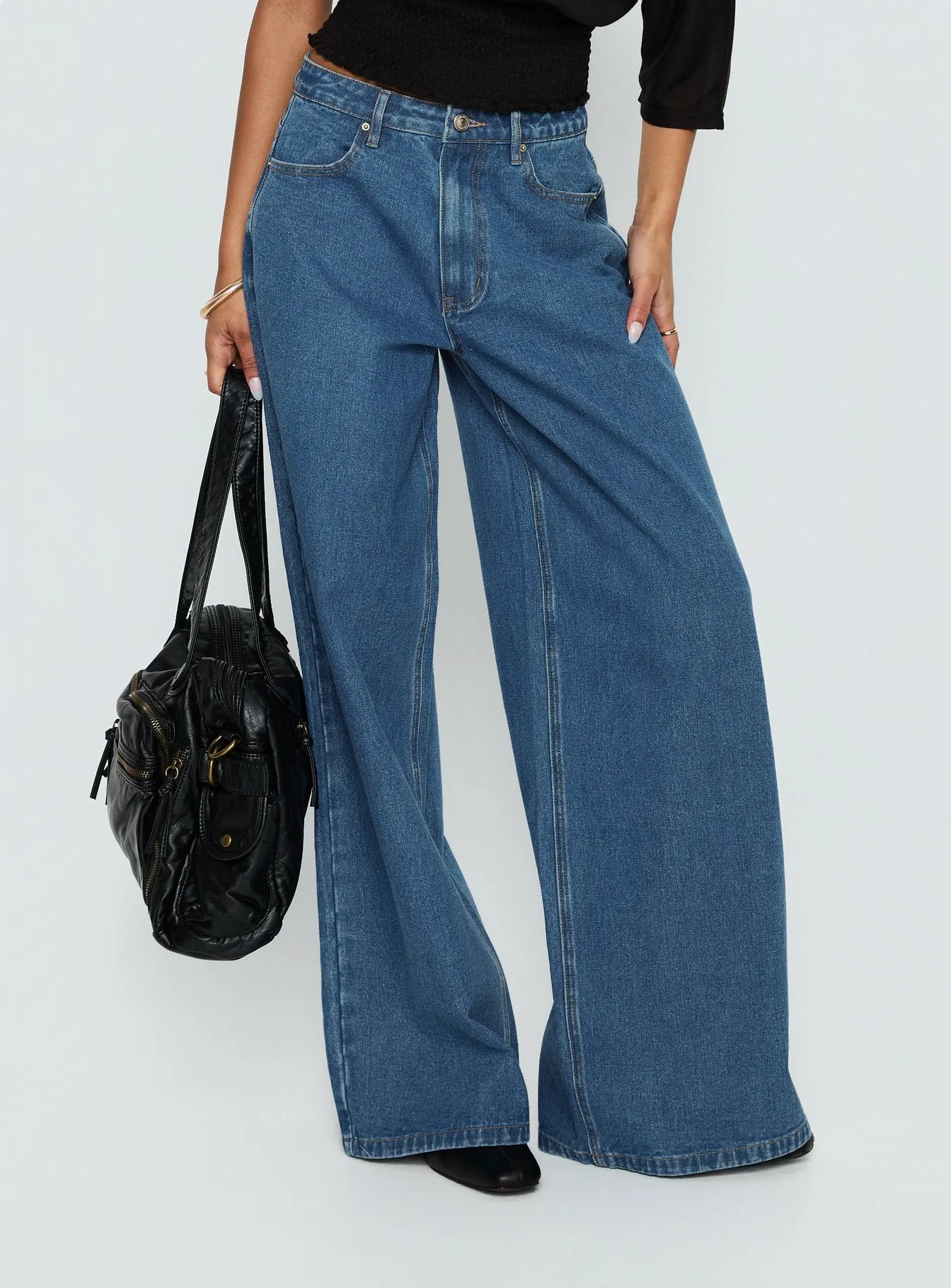 Naylor Mid Rise Wide Leg Jeans Mid Blue Wash sold by Princess Polly product image thumbnail 2