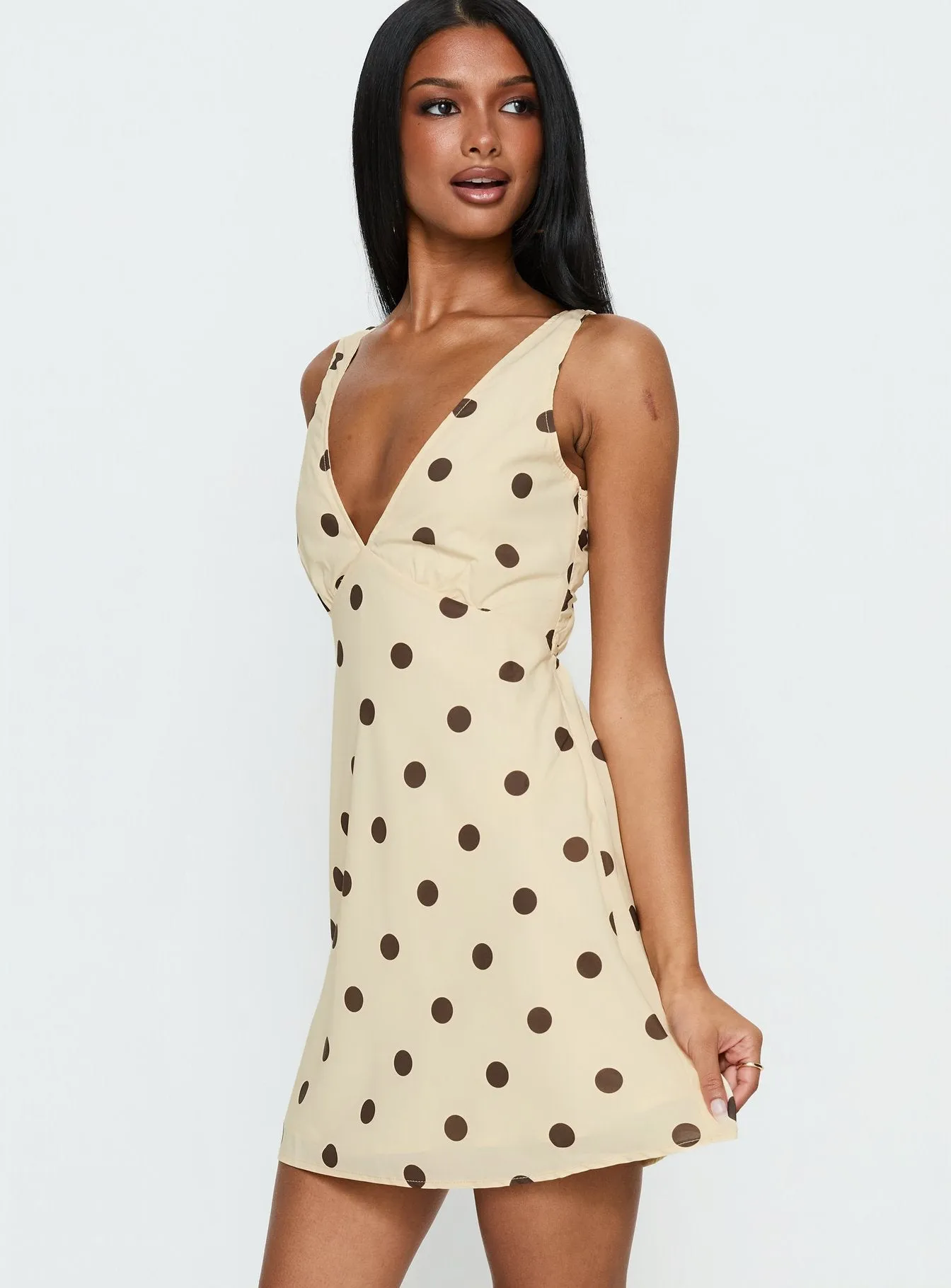 Nellie Mini Dress Lemon / Brown Polka Dot sold by Princess Polly product image thumbnail 4