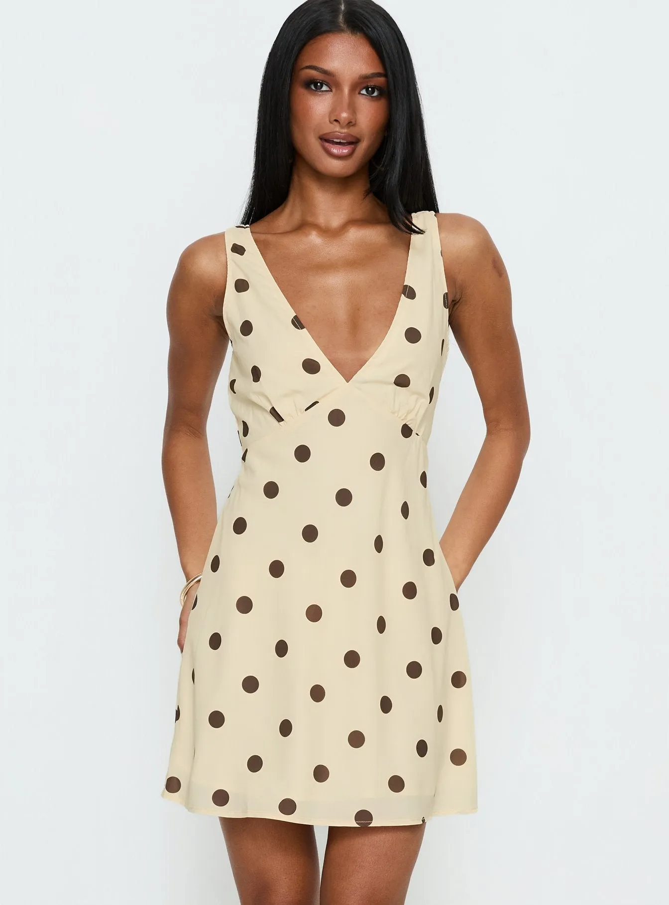 Nellie Mini Dress Lemon / Brown Polka Dot sold by Princess Polly product image thumbnail 2