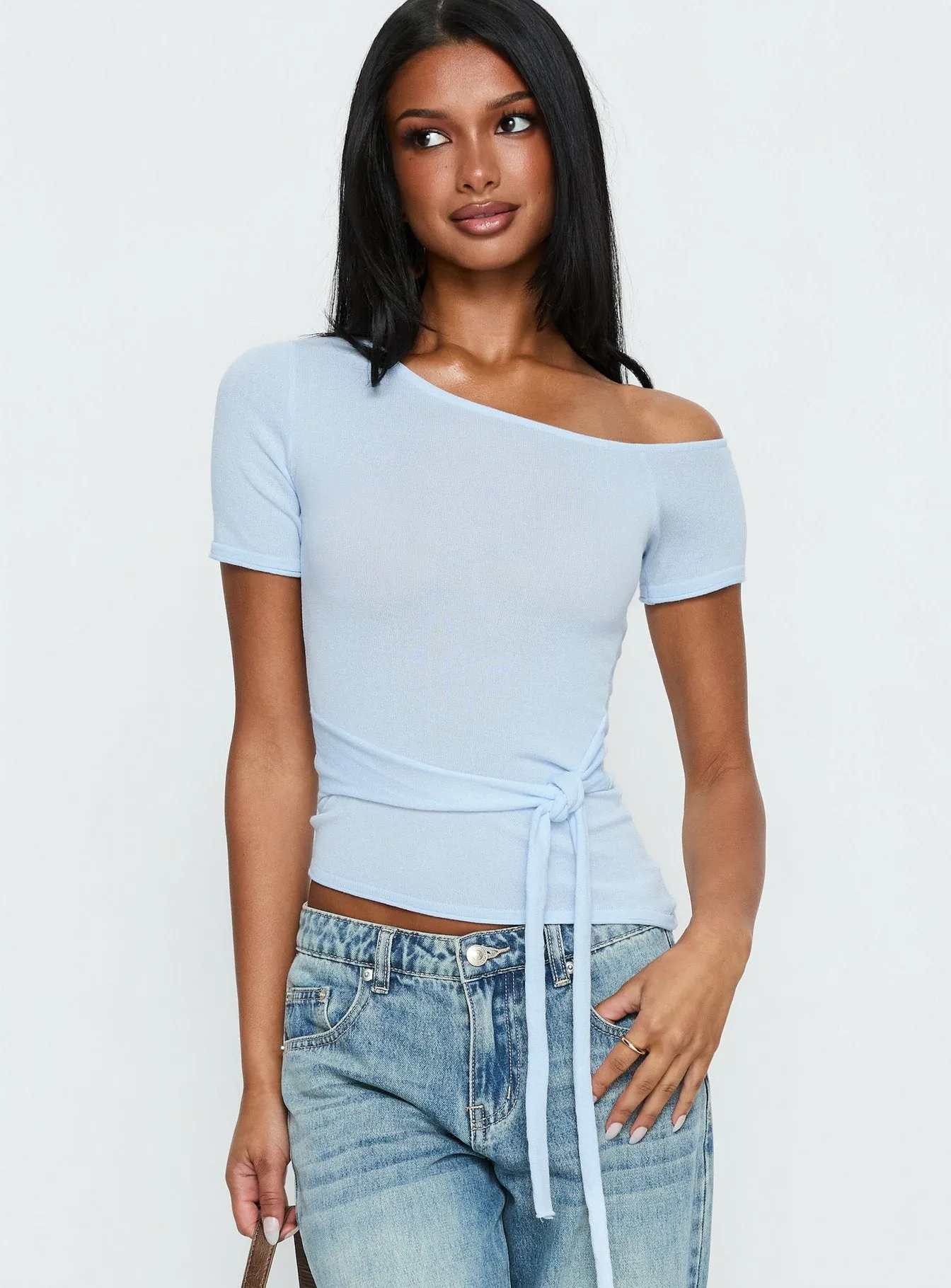 Kastor One Shoulder Short Sleeve Top Pale Blue sold by Princess Polly product image thumbnail 2
