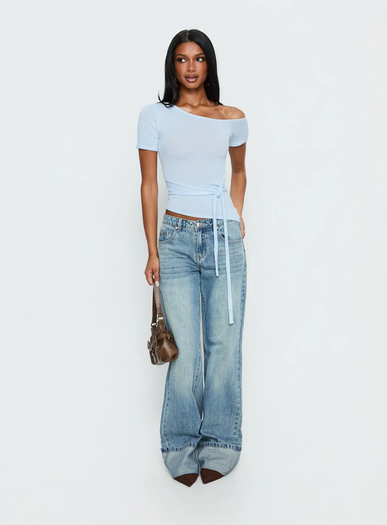 Kastor One Shoulder Short Sleeve Top Pale Blue sold by Princess Polly product image thumbnail 3