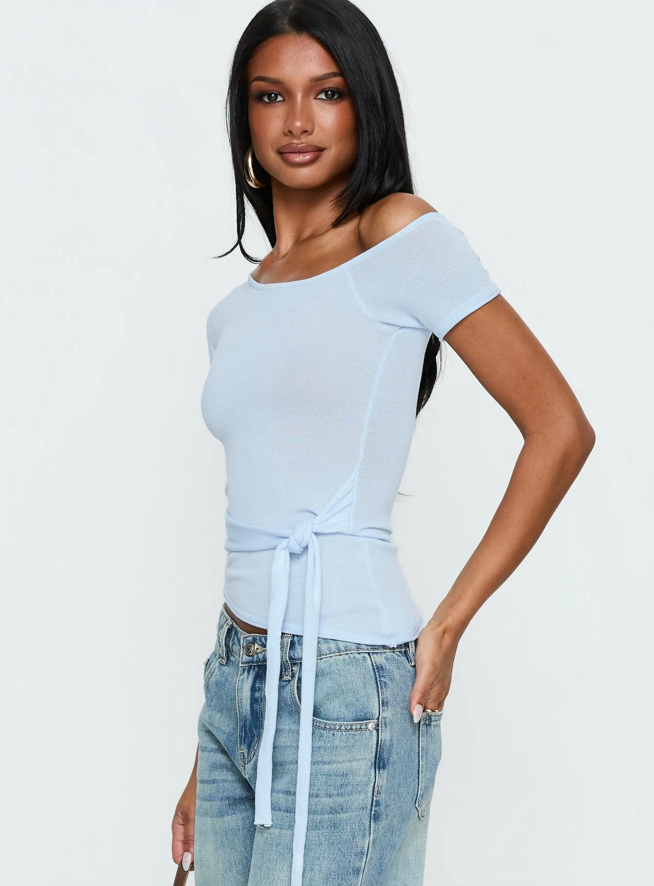 Kastor One Shoulder Short Sleeve Top Pale Blue sold by Princess Polly product image thumbnail 4