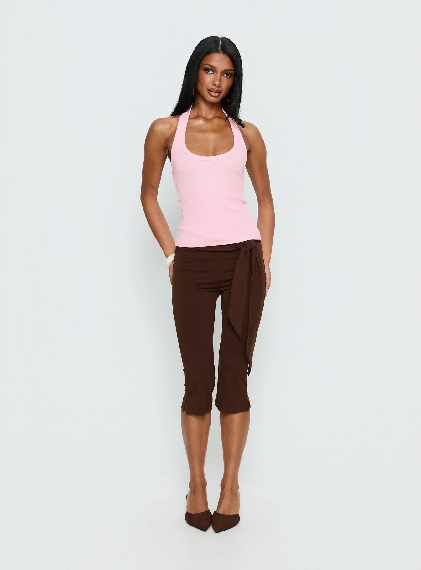 Lizana Tie Side Capri Pants Brown sold by Princess Polly product image thumbnail 2