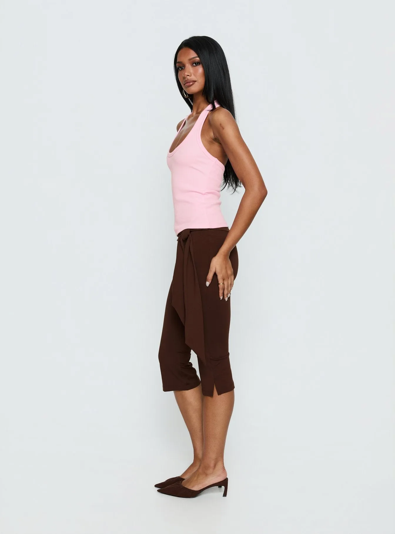 Lizana Tie Side Capri Pants Brown sold by Princess Polly product image thumbnail 4