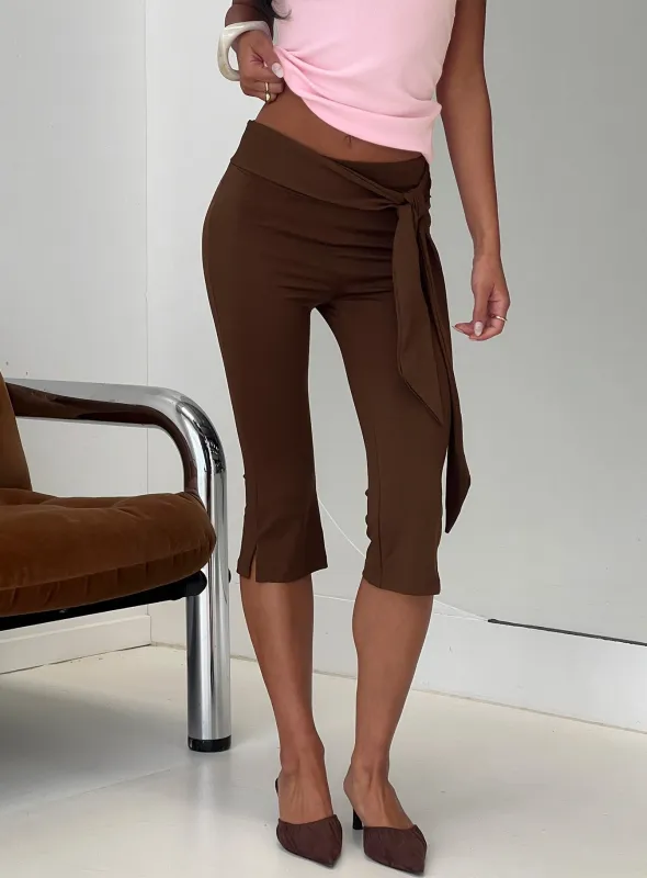 Lizana Tie Side Capri Pants Brown made by Princess Polly