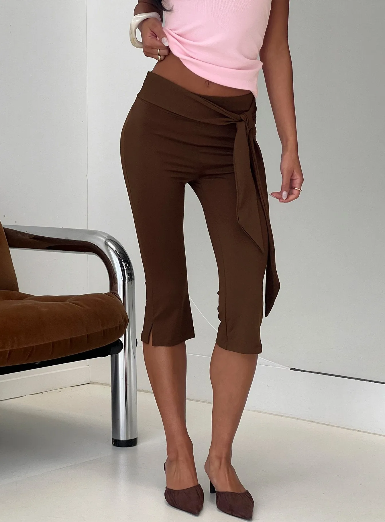 Lizana Tie Side Capri Pants Brown sold by Princess Polly