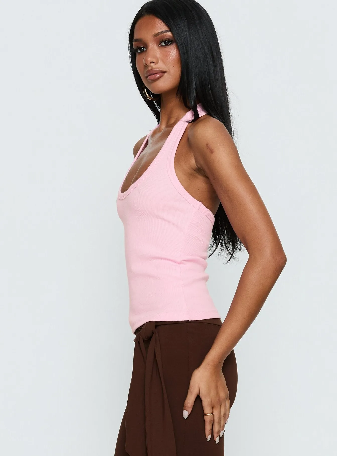 Baseline Scoop Halter Rib Tank Pink sold by Princess Polly product image thumbnail 4