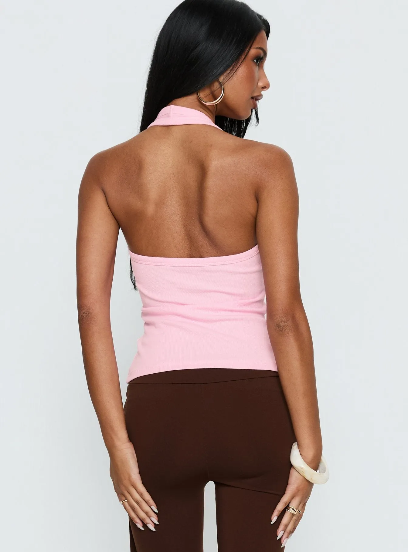 Baseline Scoop Halter Rib Tank Pink sold by Princess Polly product image thumbnail 5