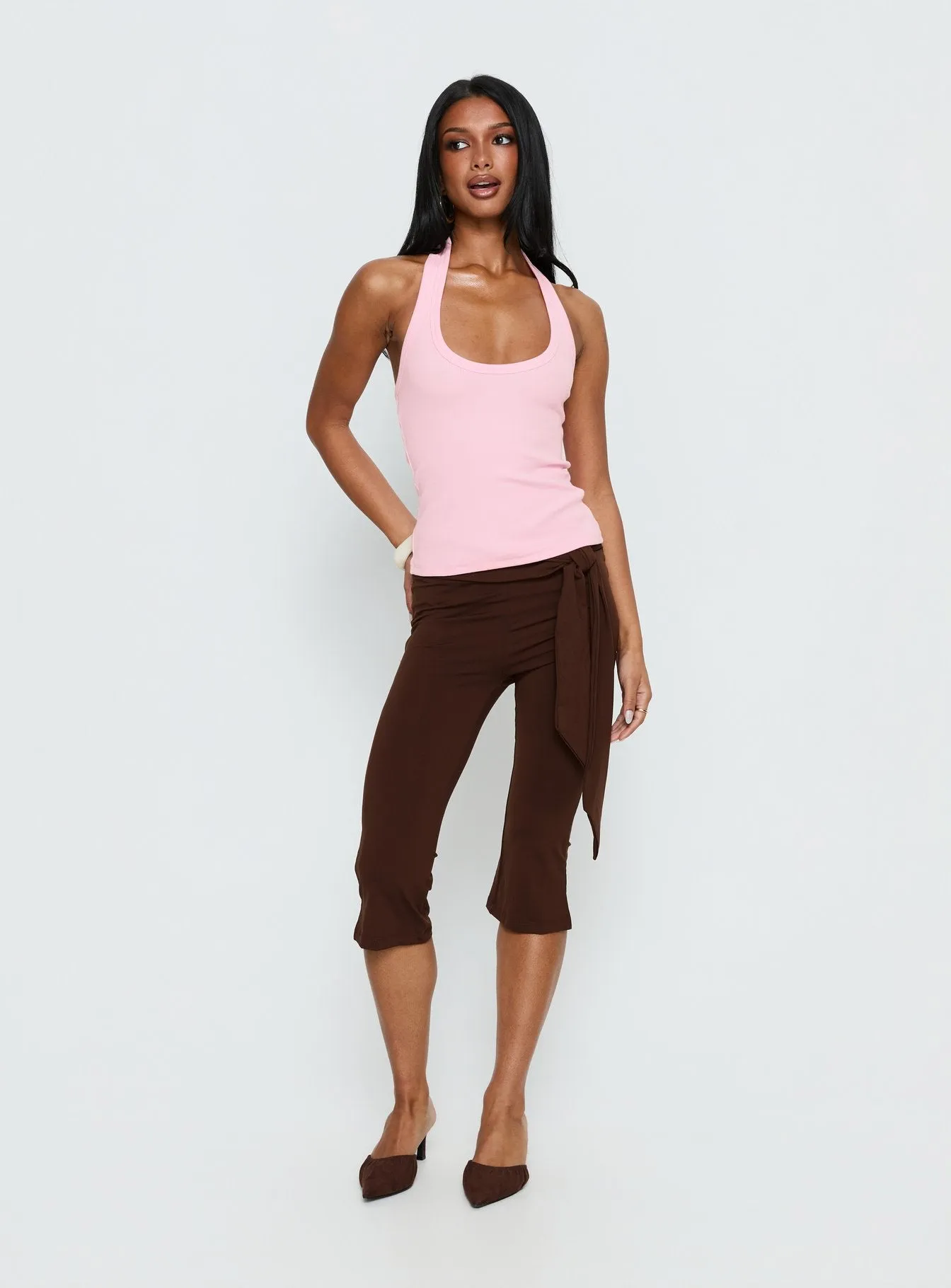 Baseline Scoop Halter Rib Tank Pink sold by Princess Polly product image thumbnail 3