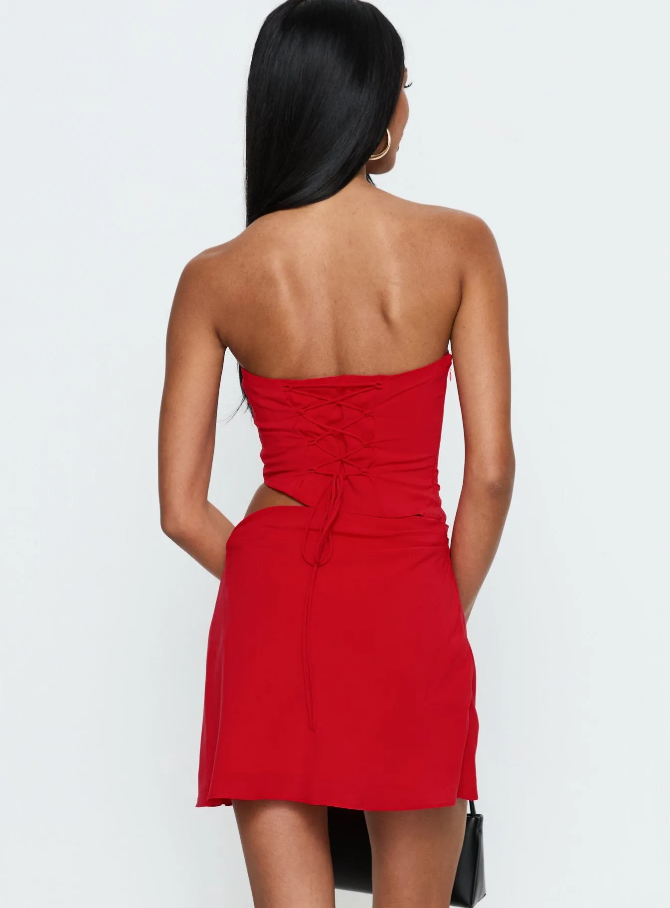 Jasira Strapless Drape Mini Dress Bold Red sold by Princess Polly product image thumbnail 4