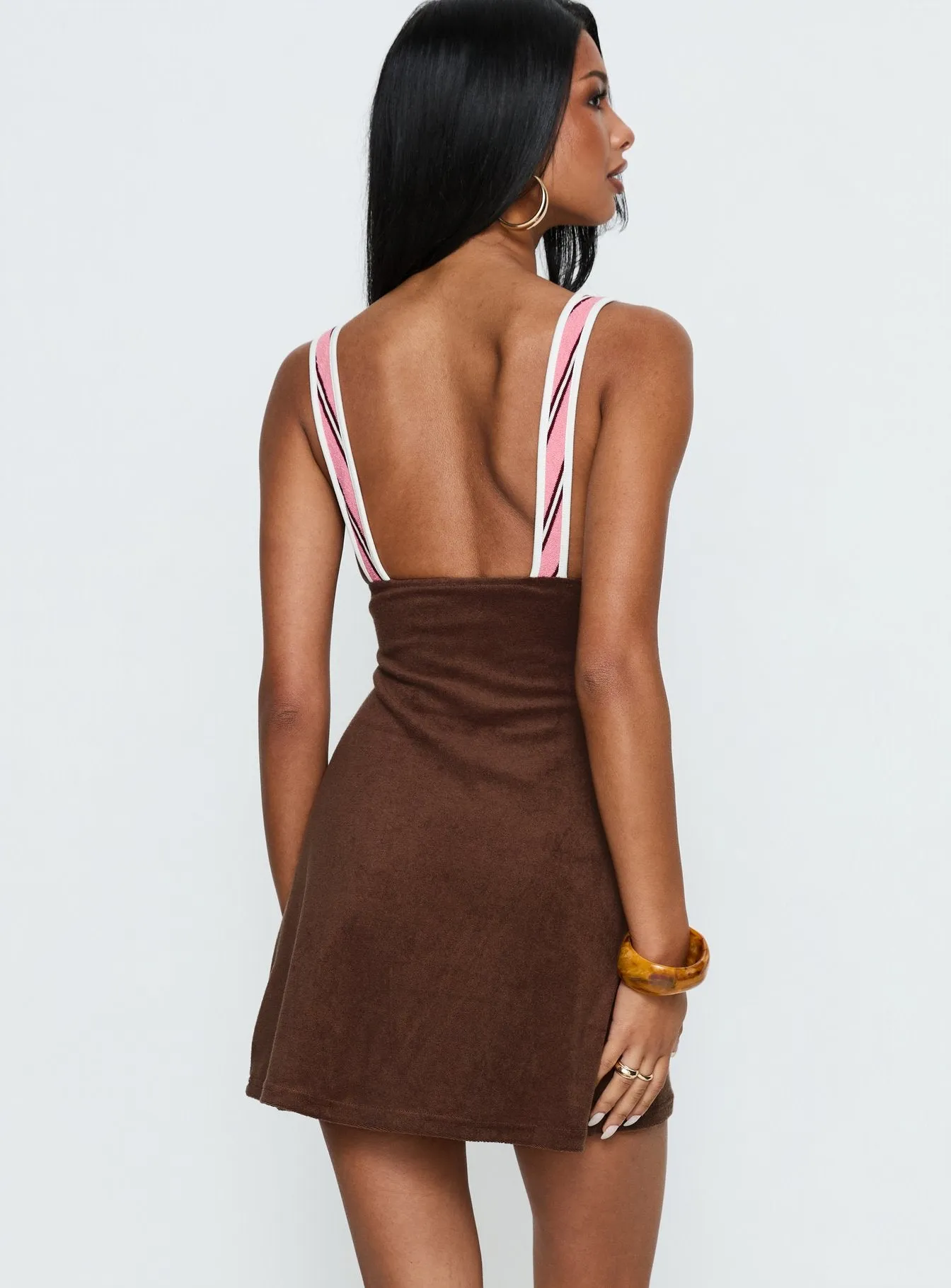 Aydenn Contrast Plunge Mini Dress Pink / Brown sold by Princess Polly product image thumbnail 5