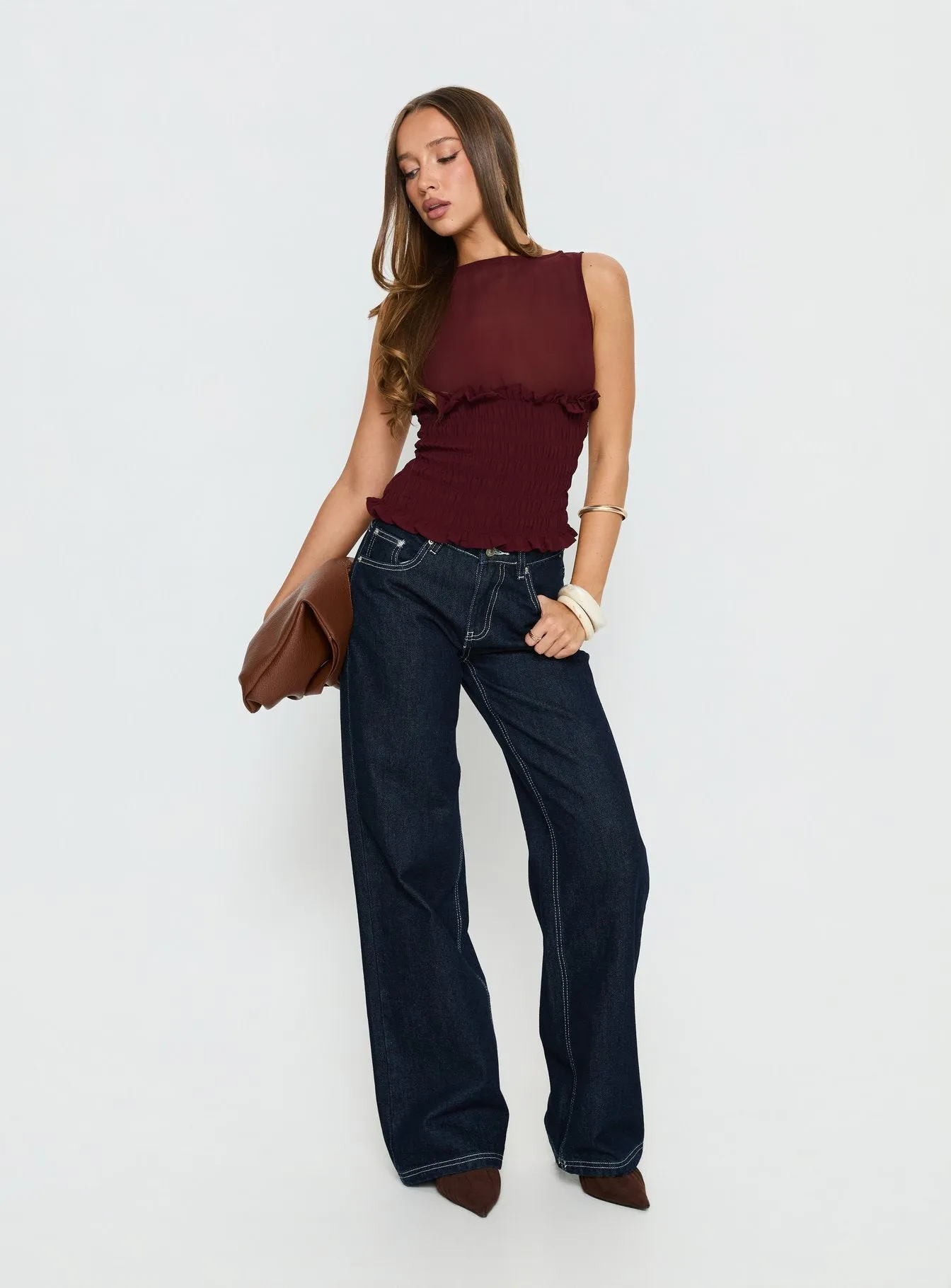 Fever Kiss Chiffon Ruched Top Wine sold by Princess Polly product image thumbnail 3