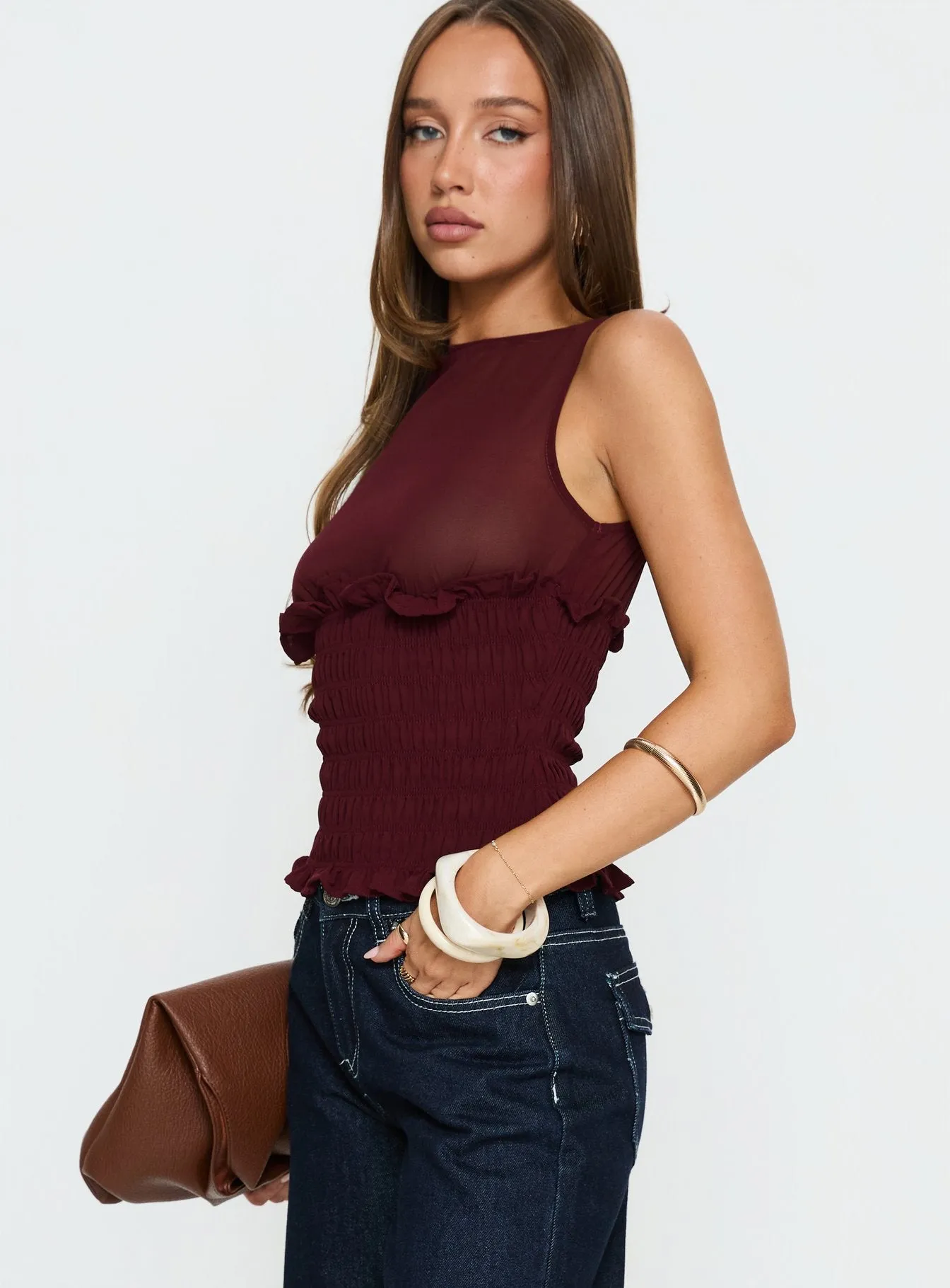 Fever Kiss Chiffon Ruched Top Wine sold by Princess Polly product image thumbnail 4