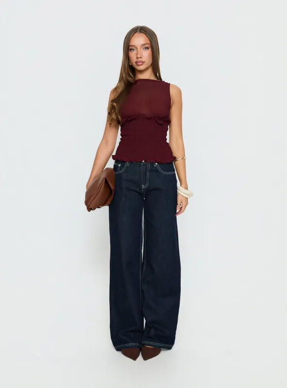 Fever Kiss Chiffon Ruched Top Wine made by Princess Polly