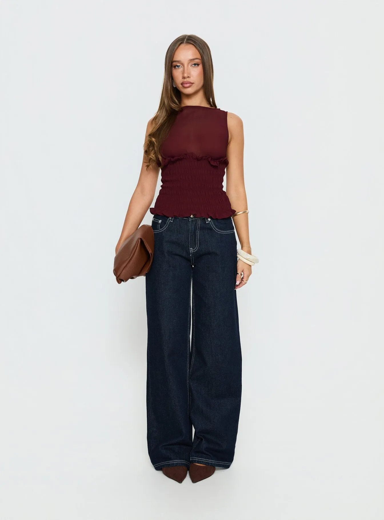 Fever Kiss Chiffon Ruched Top Wine sold by Princess Polly
