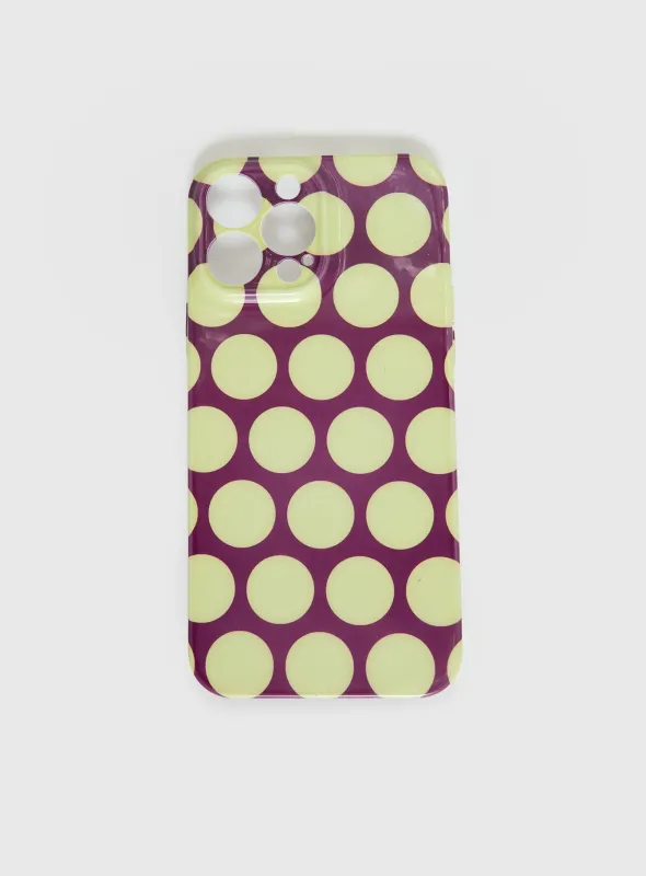 Evyna iPhone Case Yellow / Plum Polka Dot made by Princess Polly