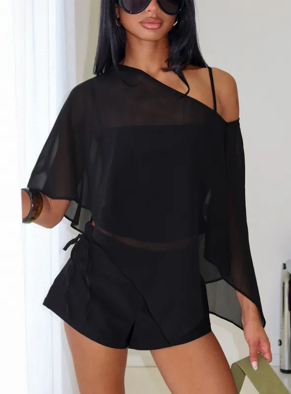 Senzo Chiffon Poncho Top Black made by Princess Polly