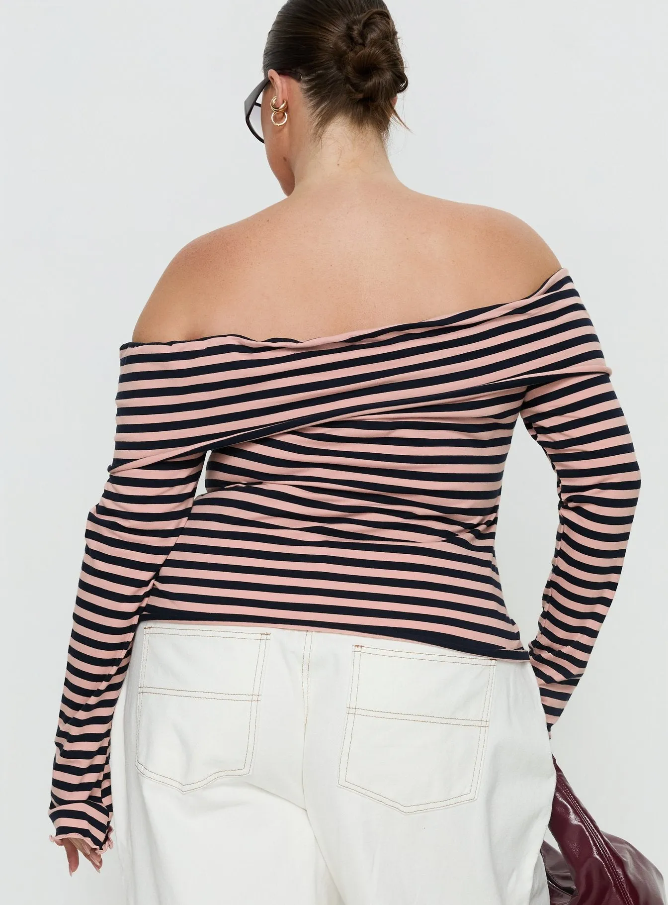 Janicia Off Shoulder Top Pink Stripe Curve sold by Princess Polly product image thumbnail 4