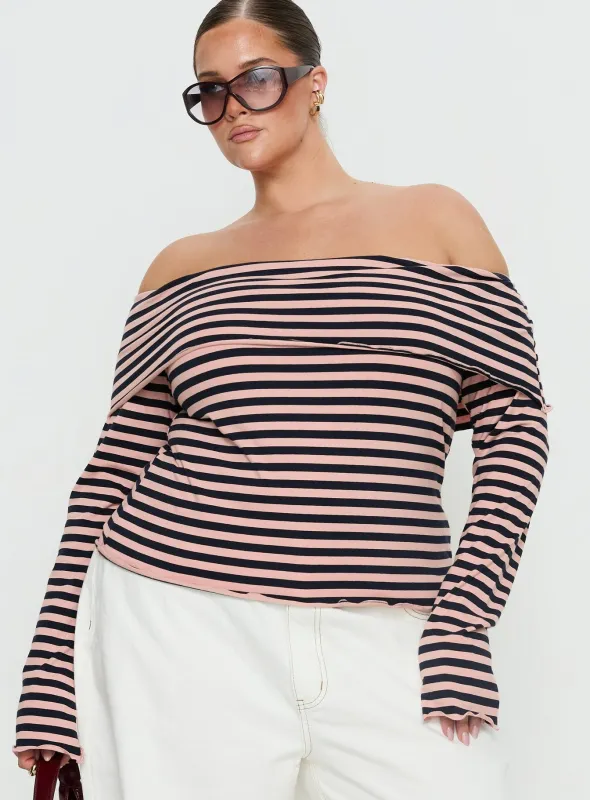 Janicia Off Shoulder Top Pink Stripe Curve made by Princess Polly