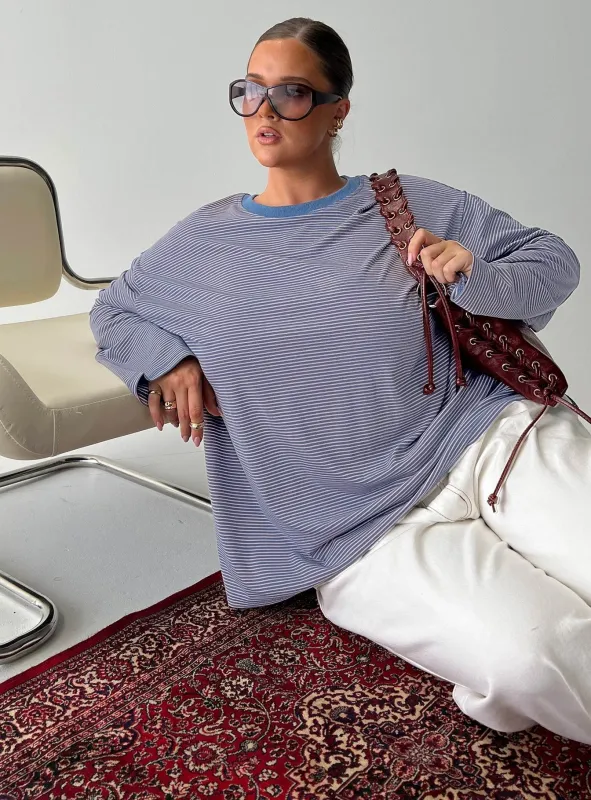 Marlah Long Sleeve Top Blue Stripe Curve made by Princess Polly