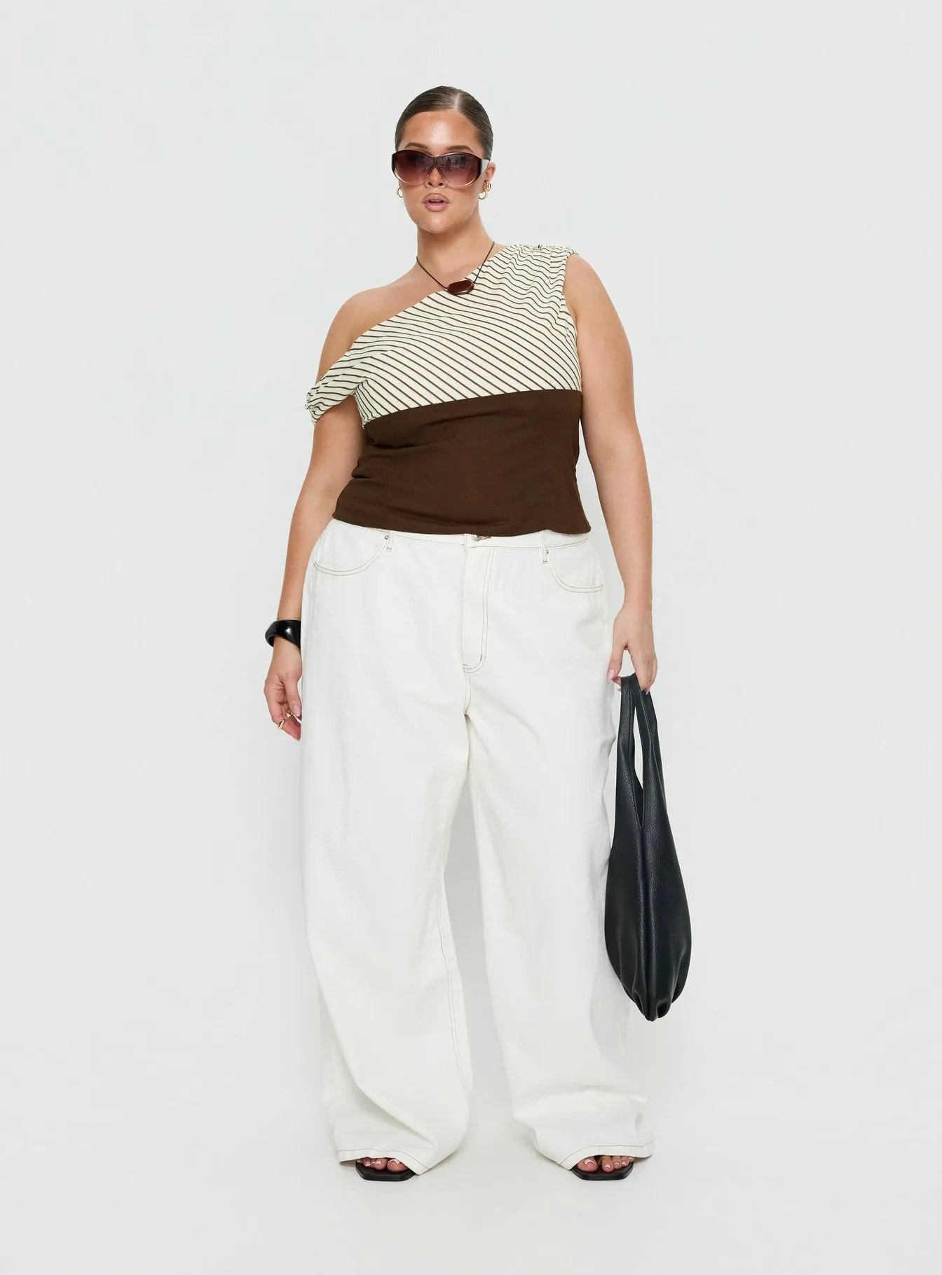 Past Life One Shoulder Top Brown / Stripe Curve sold by Princess Polly product image thumbnail 3