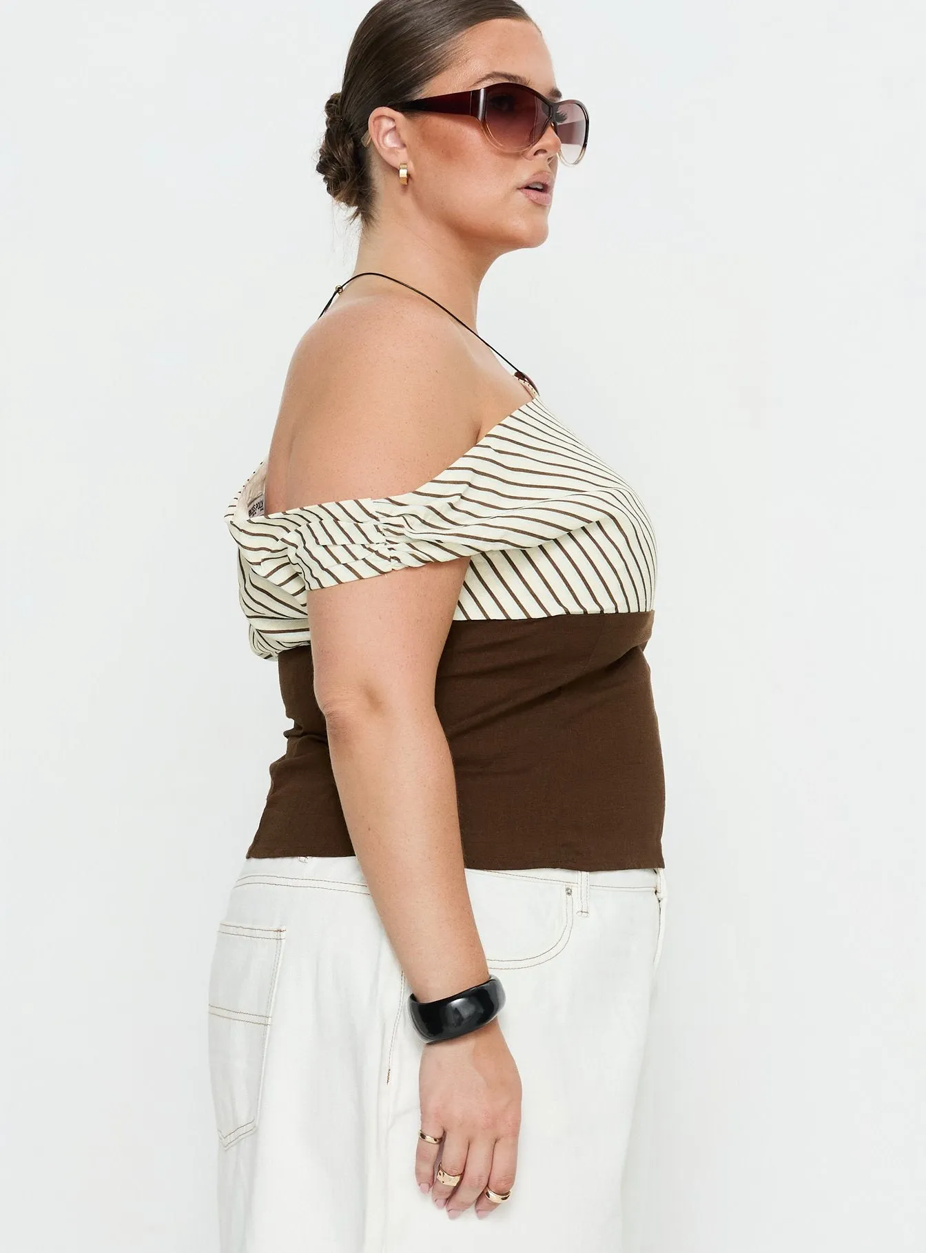 Past Life One Shoulder Top Brown / Stripe Curve sold by Princess Polly product image thumbnail 4