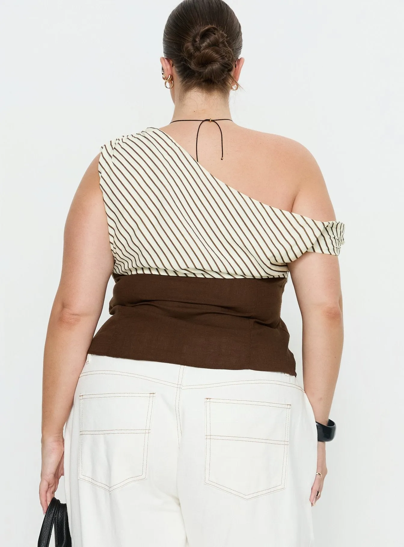 Past Life One Shoulder Top Brown / Stripe Curve sold by Princess Polly product image thumbnail 5