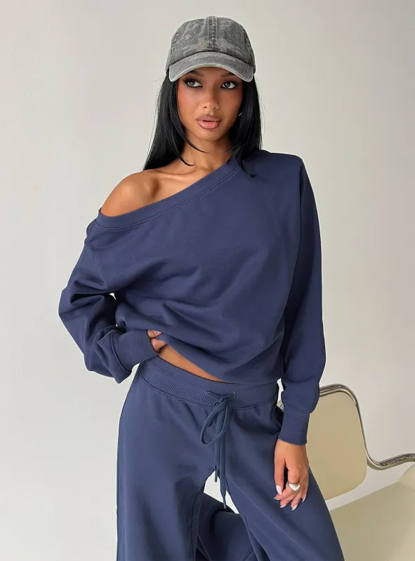 Wellness Off the Shoulder Jumper Navy made by Princess Polly