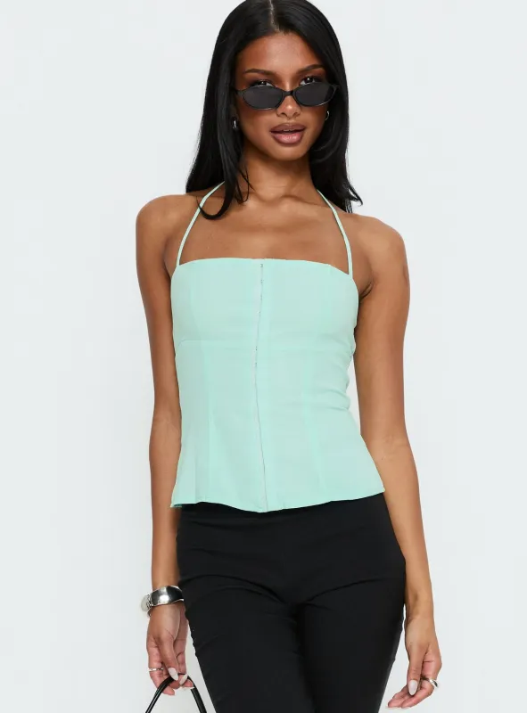 Delamere Tie Neck Top Aqua made by Princess Polly