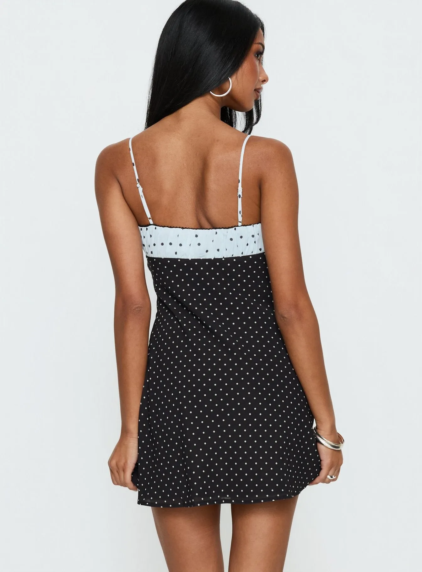 Rylann Contrast Tie Detail Mini Dress Navy / Blue Polka sold by Princess Polly product image thumbnail 5