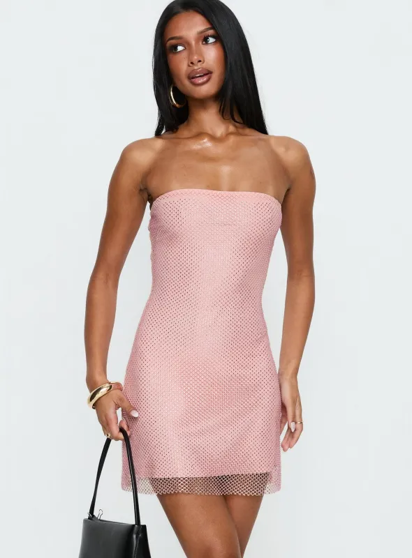Jemira Strapless Shimmer Mini Dress Pink made by Princess Polly