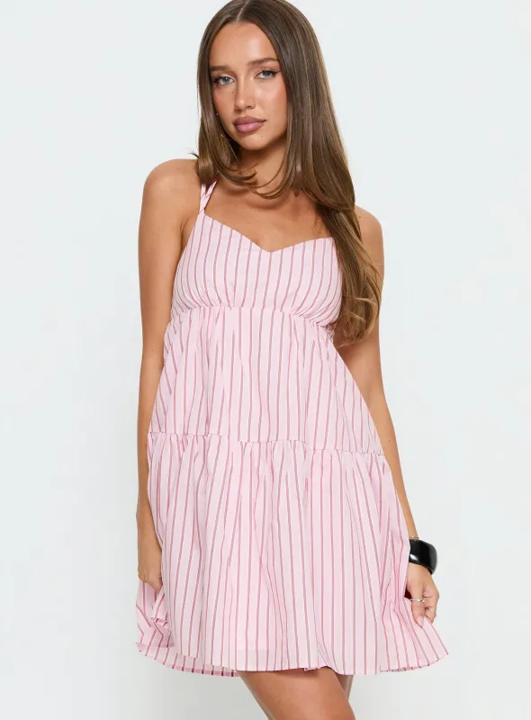 Elisabef Halter Mini Dress Pink Stripe made by Princess Polly